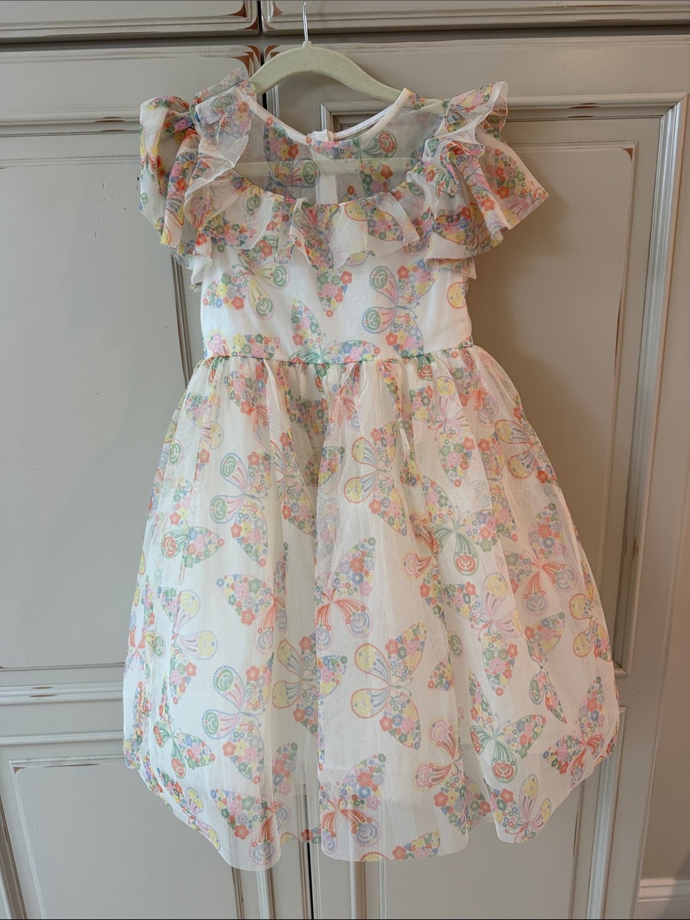 Mini Boden Girls' Pastel Floral Ruffle Dress - White